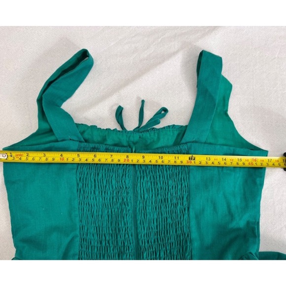 Aqua Green‎ Midi Dress Women's L Square Neck Tie Front Rayon Linen Blend - Picture 7 of 9